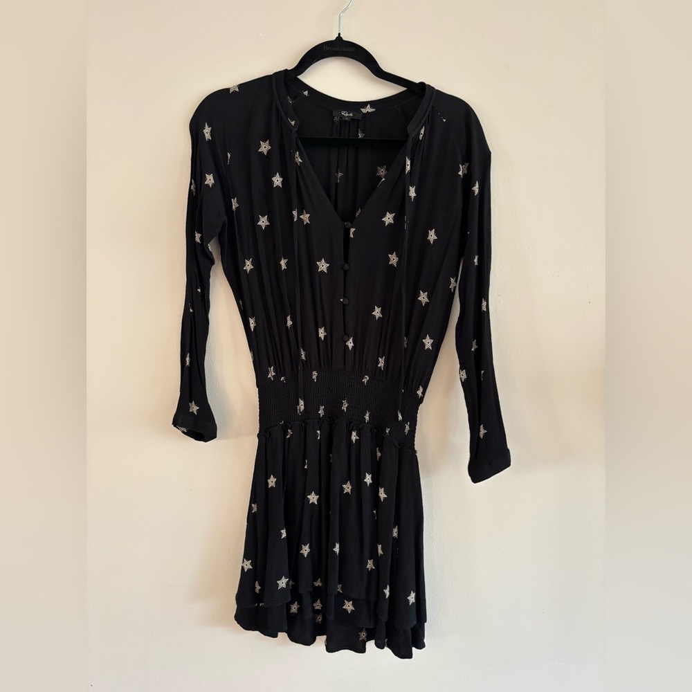Rails Jasmine Black Mini Star Dress, Size M, flowy, long sleeve - Picture 3 of 7